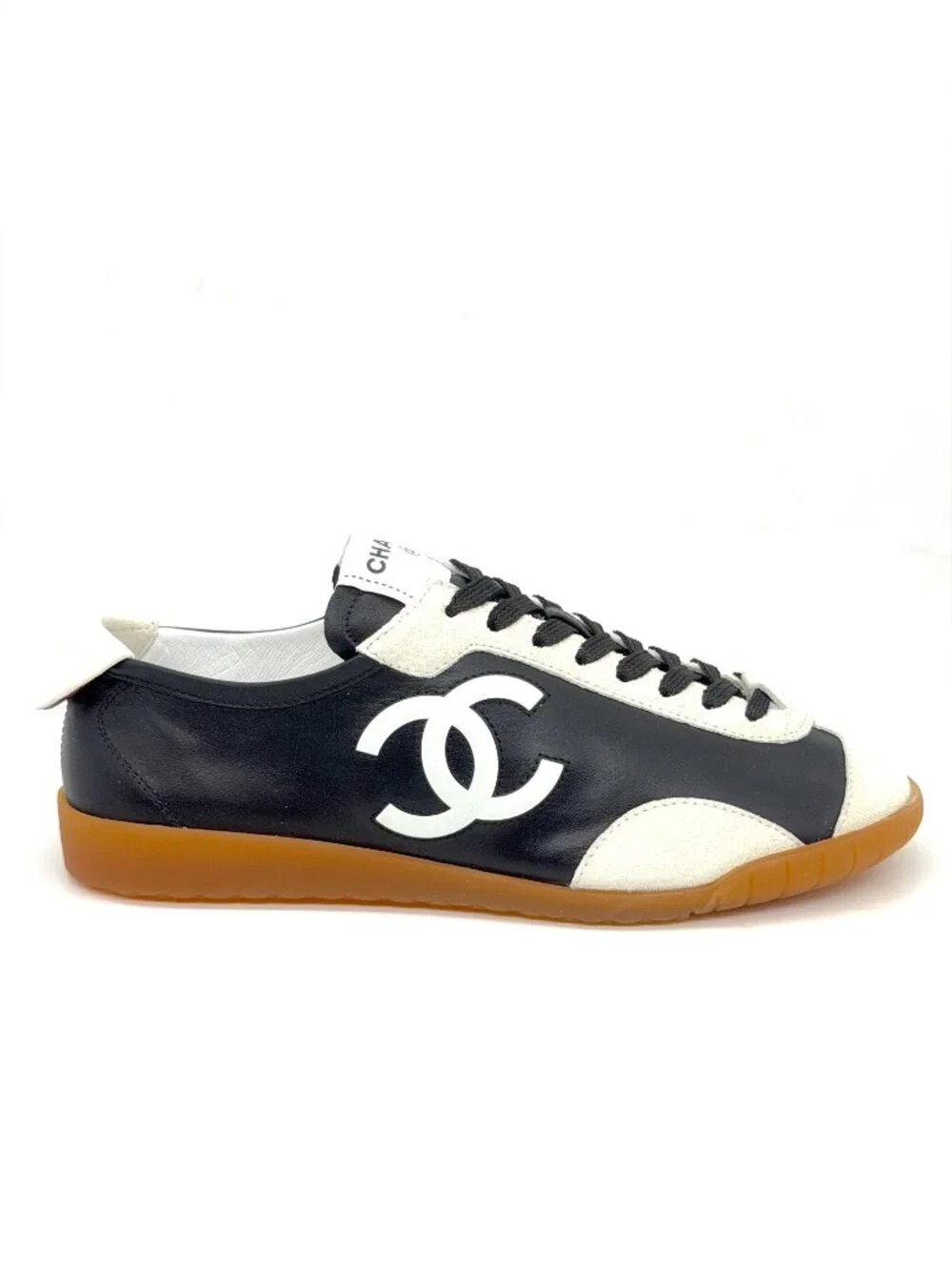CHANEL REV Leather Suede CC Slim Retro Lace Up Sneakers Flats Trainers Shoes